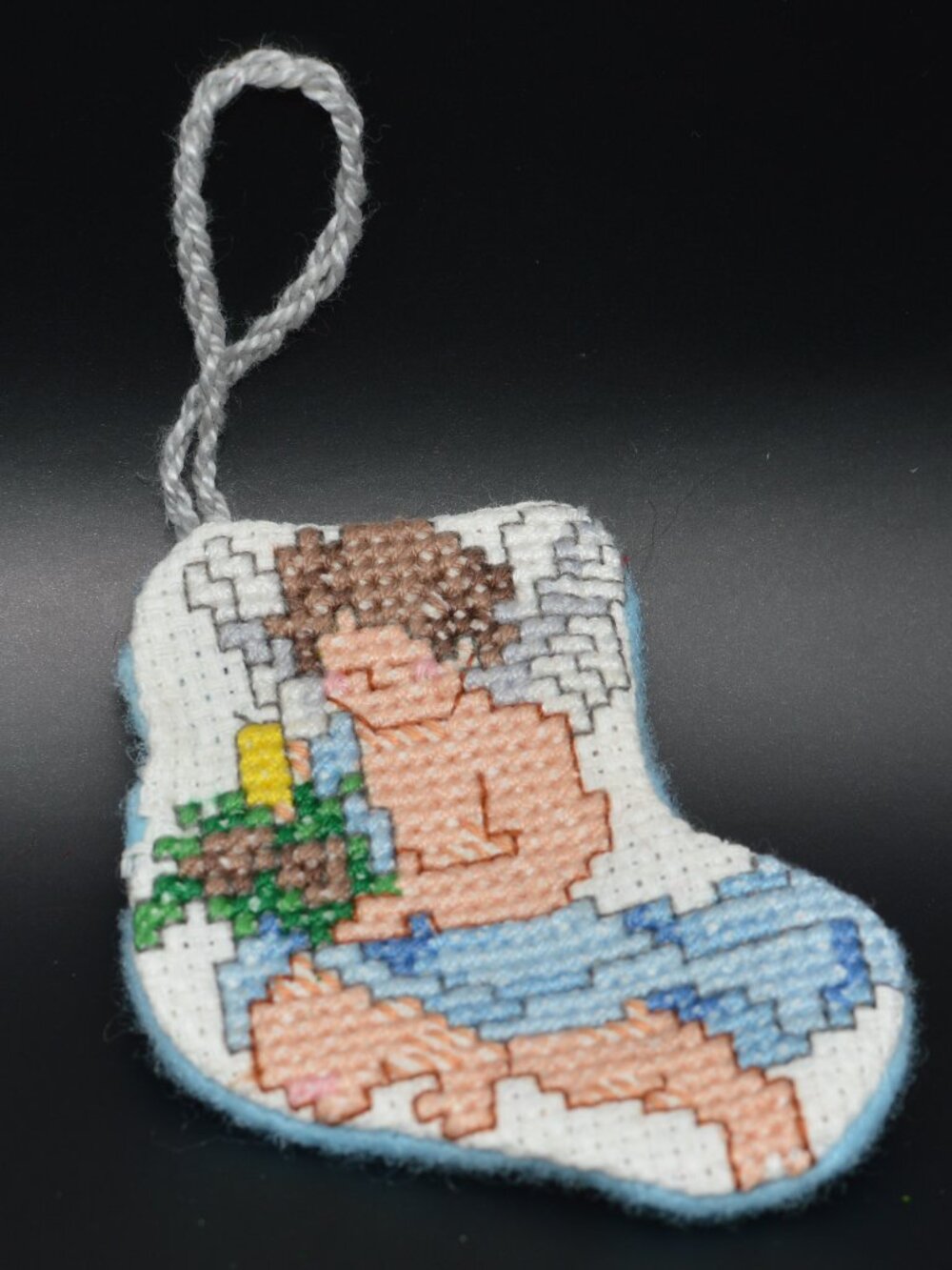 Cross Stitch Homemade Stocking Ornament - Cupid Angel